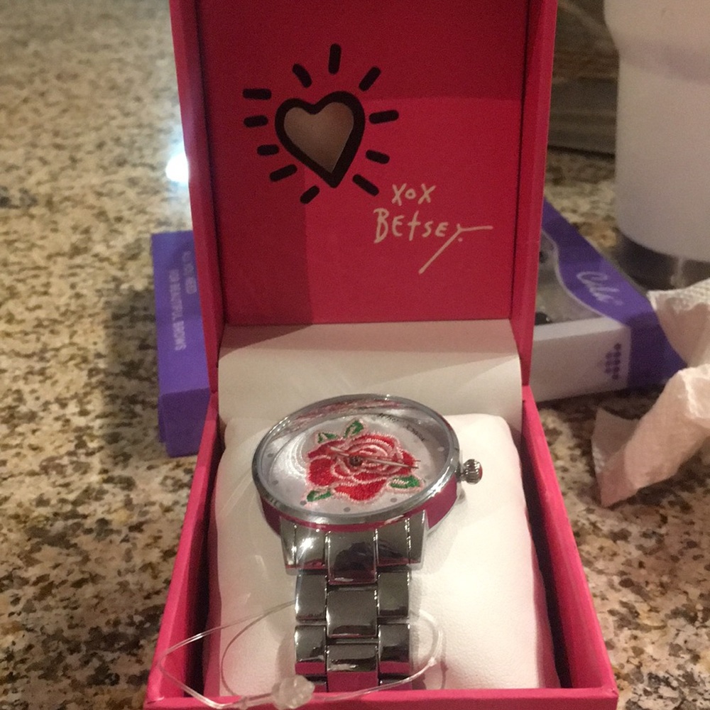 Betsey Johnson Silver Rose Watch